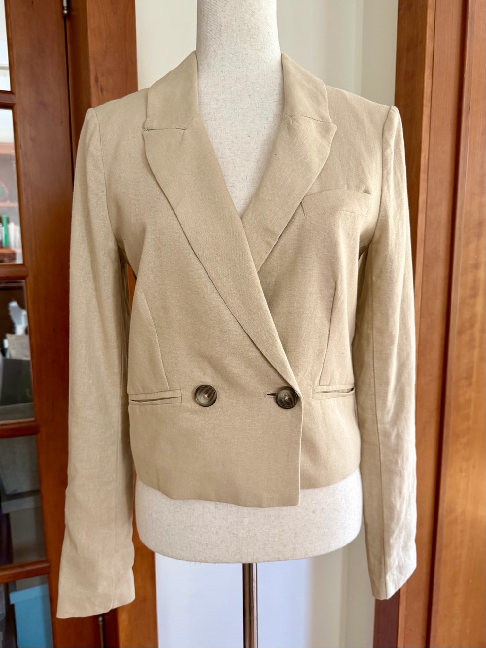 Jason Wu Khaki Double-Breasted Linen-Blend Blazer
